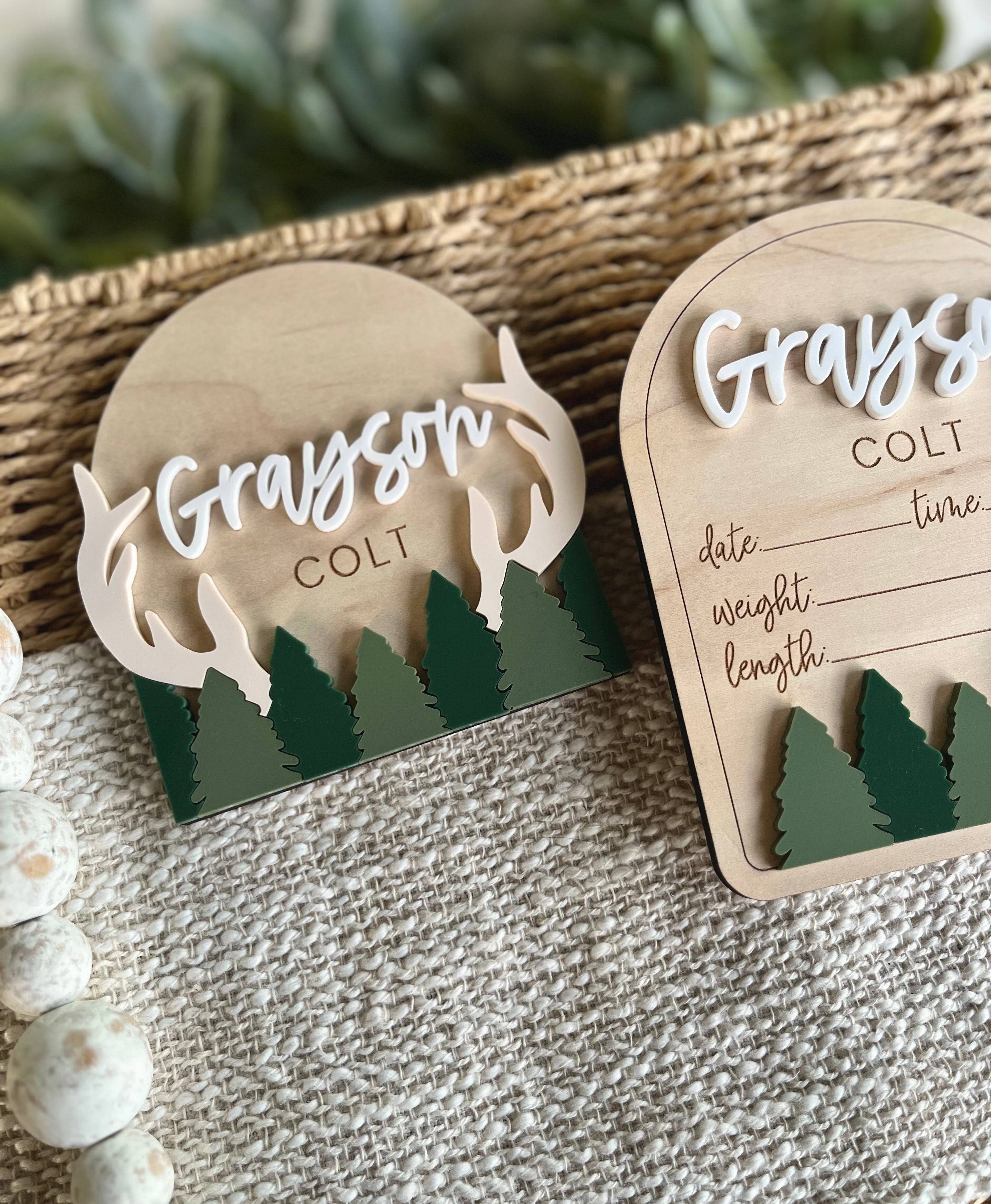 Hunting Name and Birth Stats Sign Set