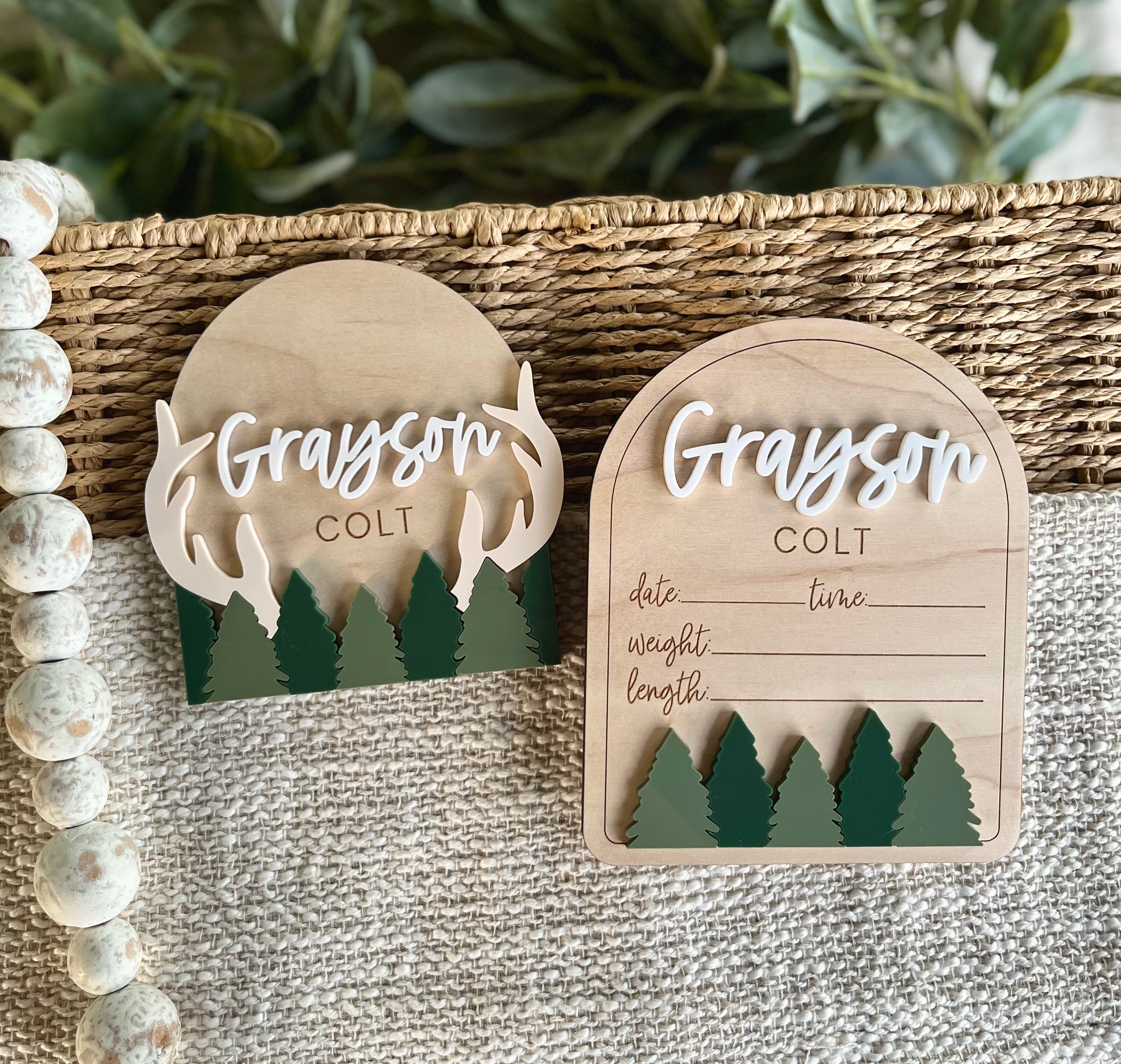 Hunting Name and Birth Stats Sign Set
