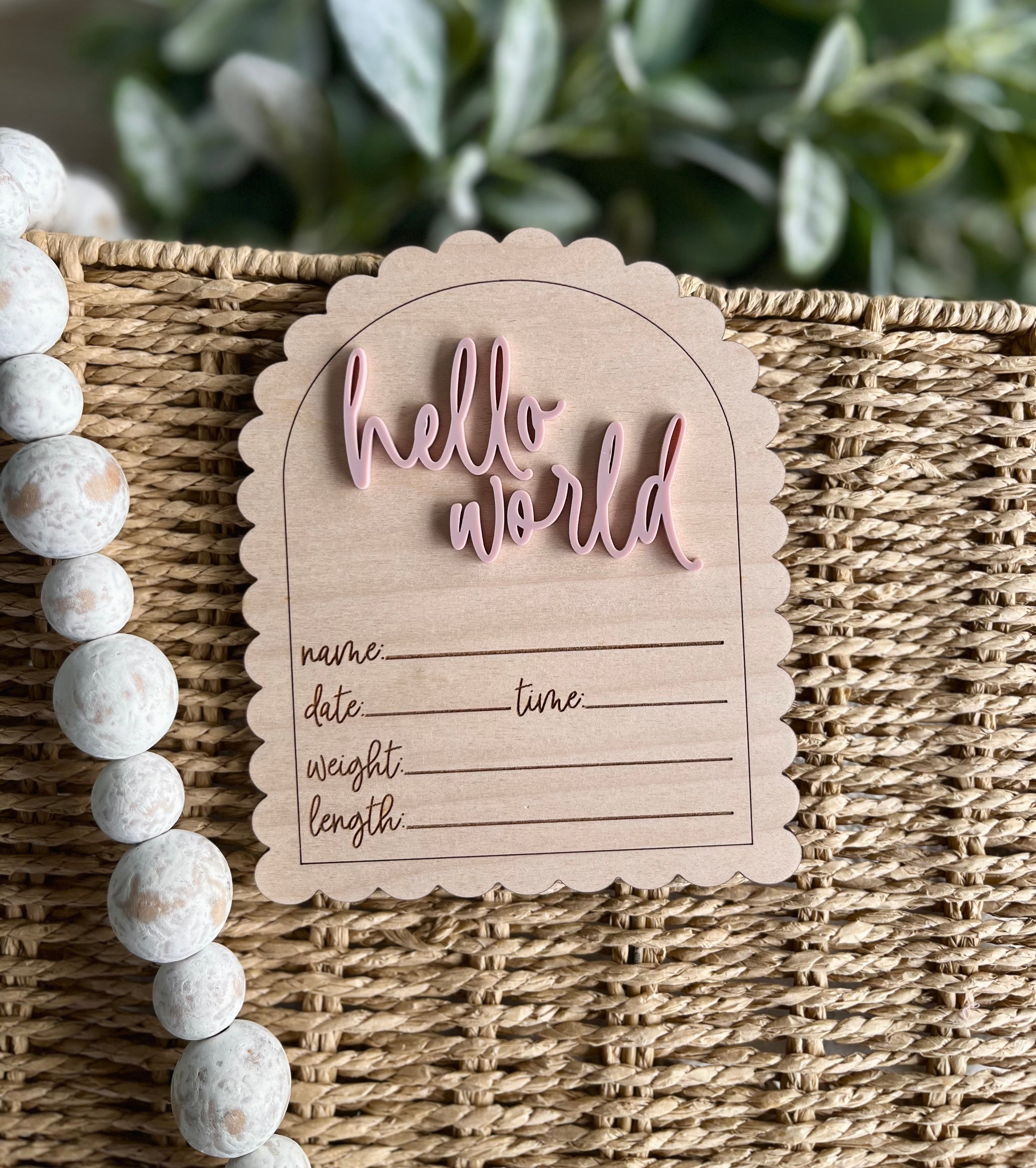 Hello World Birth Stats (Scalloped) Sign